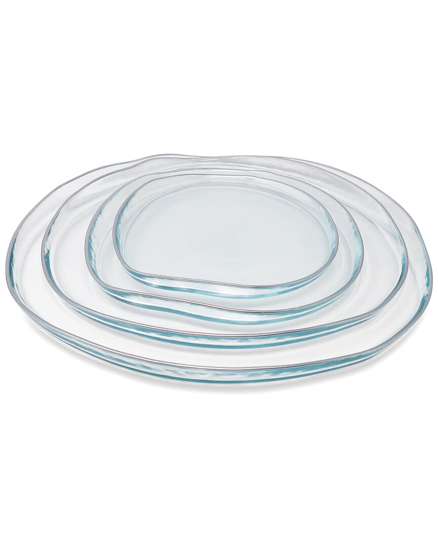 Vivience Set Of 4 Organically Shaped Dinner Plates With Wall Detail In Transparent