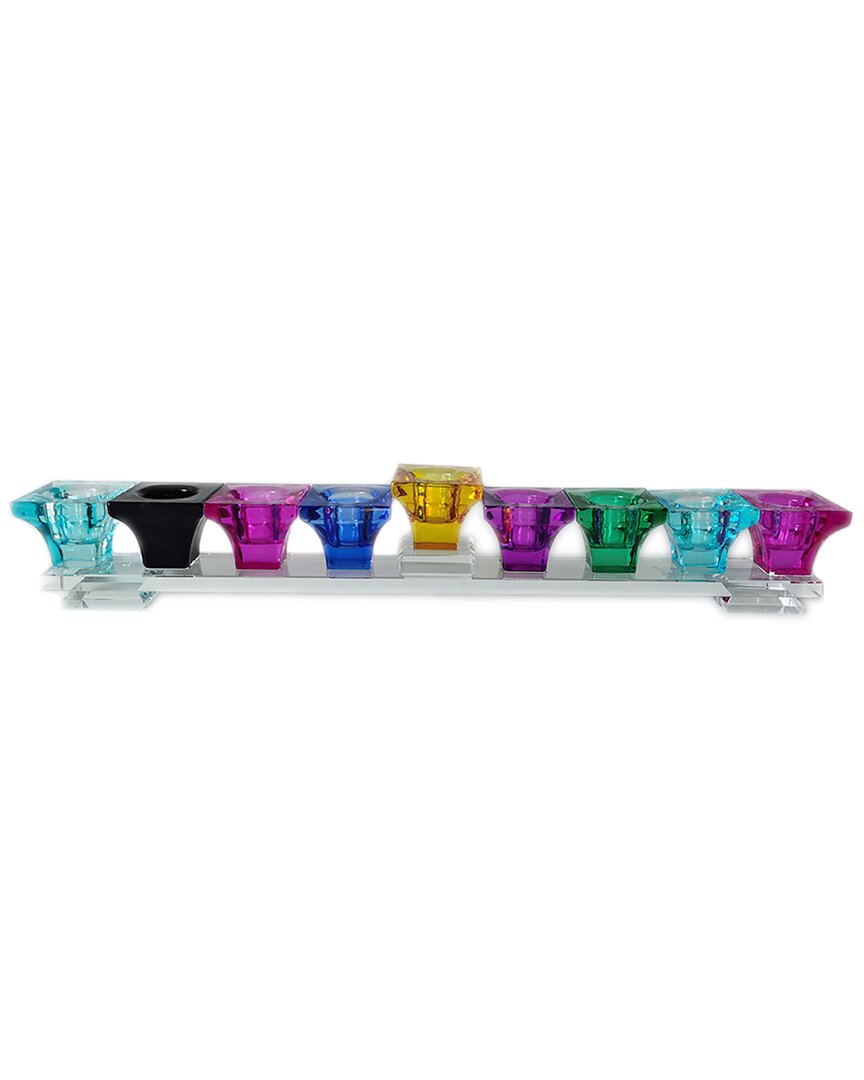 Bt Shalom Elegant Flat Crystal Menorah In Multi