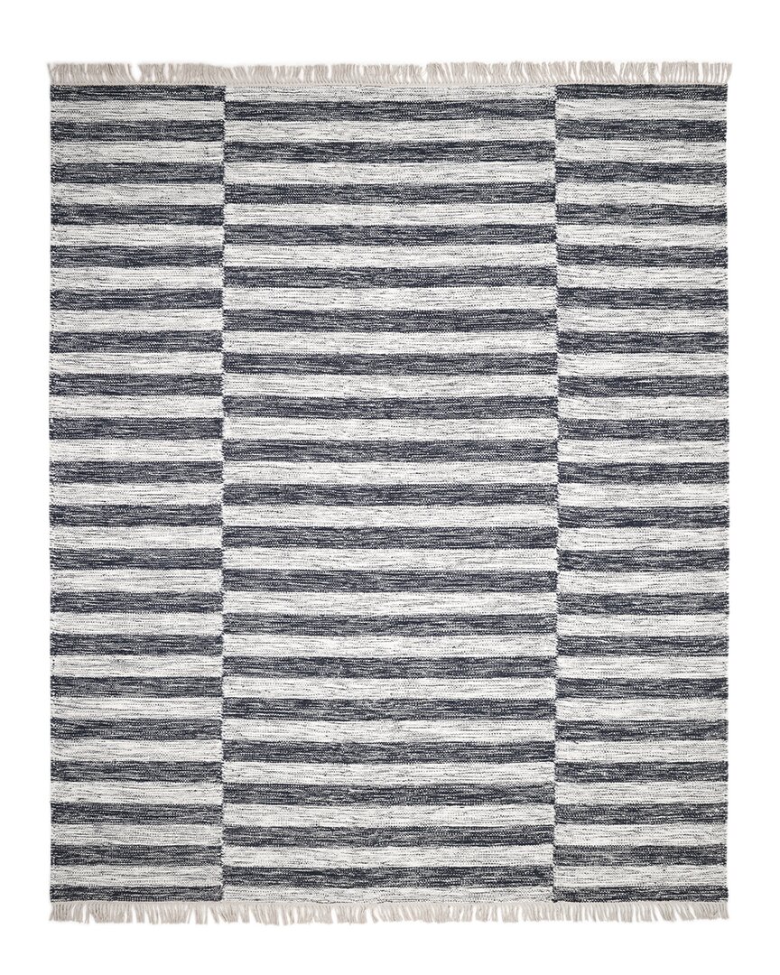 Solo Rugs Louella Contemporary Striped Hand-woven Wool-blend Area Rug In Black