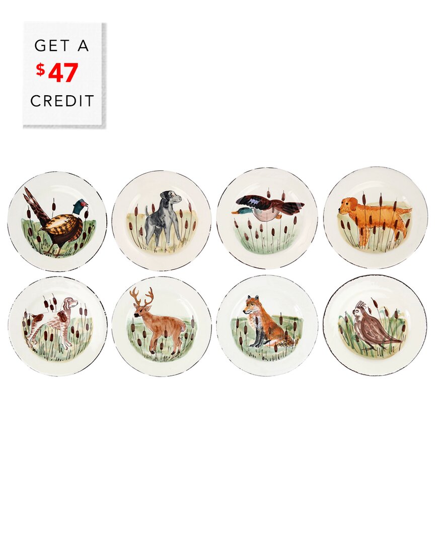 VIETRI VIETRI SET OF 8 WILDLIFE ASSORTED SALAD PLATES WITH $47 CREDIT