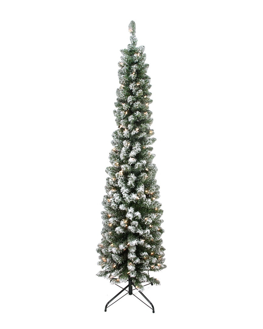 Shop Northlight Pre-lit Flocked Traditional Green Pine Pencil Artificial Christmas Tree