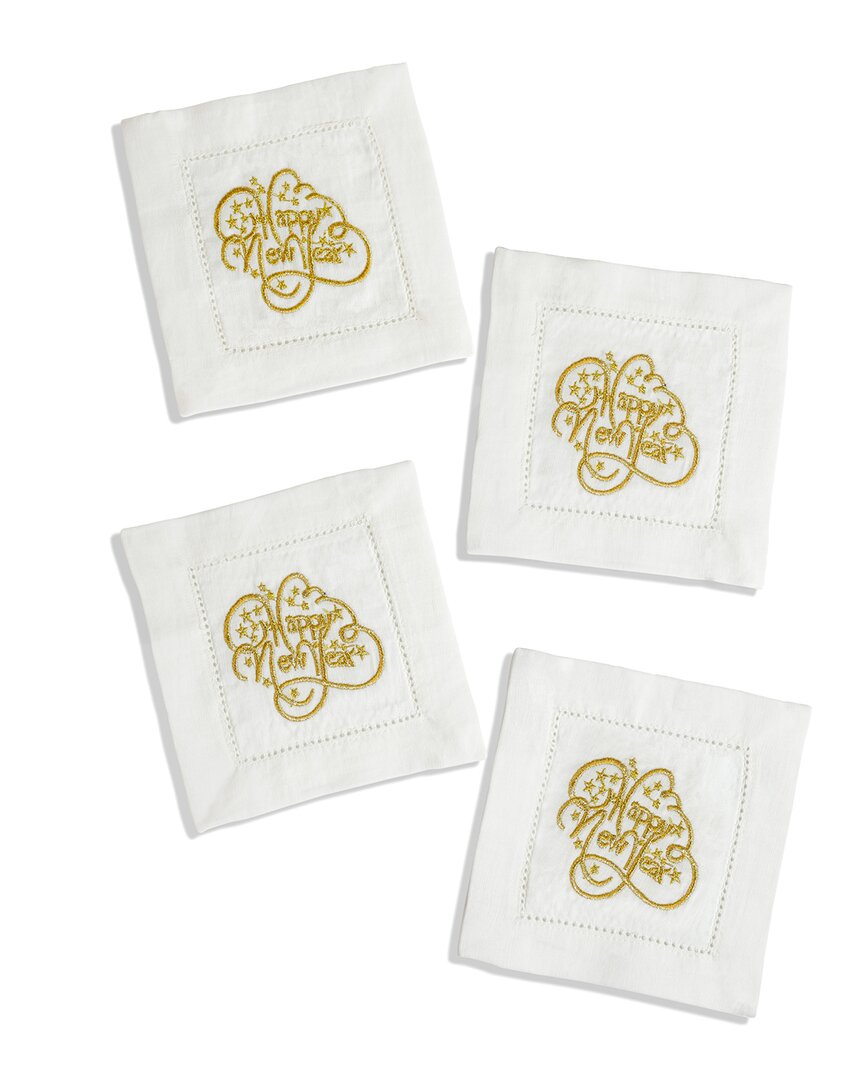 Tiramisu Set Of 4 Glittering New Year Cheers Cocktail Napkins In Gold