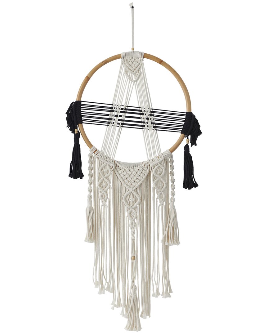 Peyton Lane Macrame Black Cotton Handmade Intricately Weaved Wall Decor With Beaded Fringe Tassels