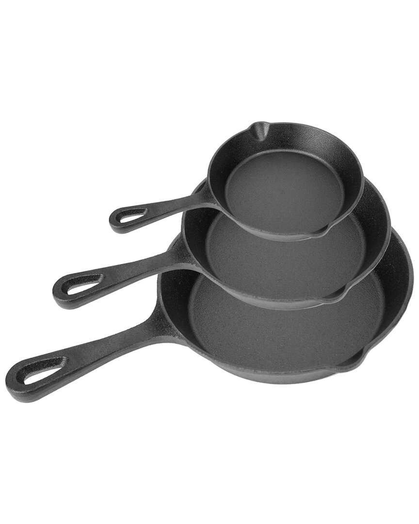 Shop Fresh Fab Finds Newhome 3pc Pre-seasoned Cast Iron Skillet Set In Black