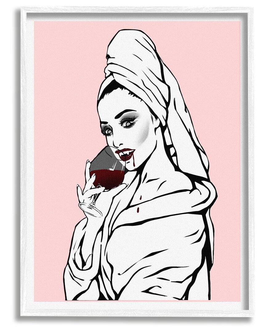 Stupell Pink Vampire Fashionista Drinking Wine Framed Giclee Wall Art By Ziwei Li