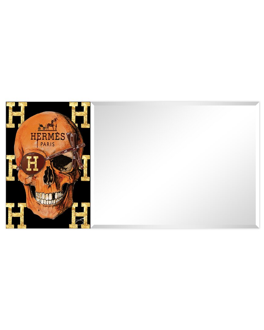 Empire Art Direct Designer Skull Rectangular Beveled Mirror On Free Floating Printed Tempered Art Glass In Multi