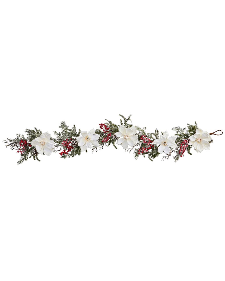 Shop Nearly Natural 60in Frosted Magnolia & Berry Artificial Garland In White