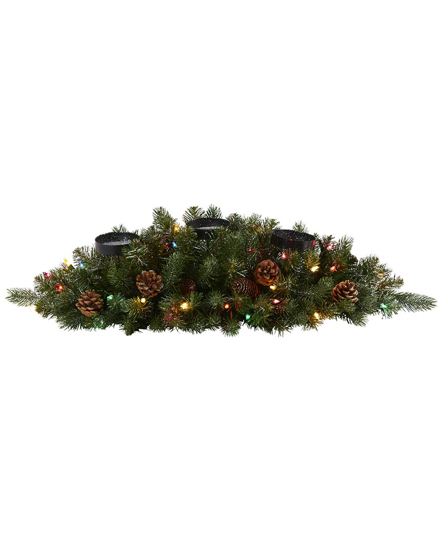Nearly Natural 30in Flocked & Glittered Artificial Christmas Candelabrum In Green