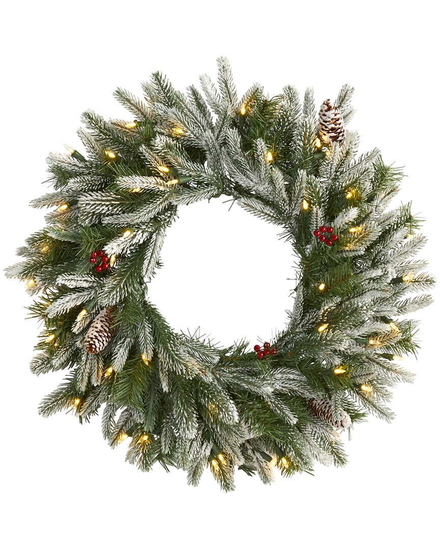 Nearly Natural 24in Snowed Artificial Christmas Wreath In Green