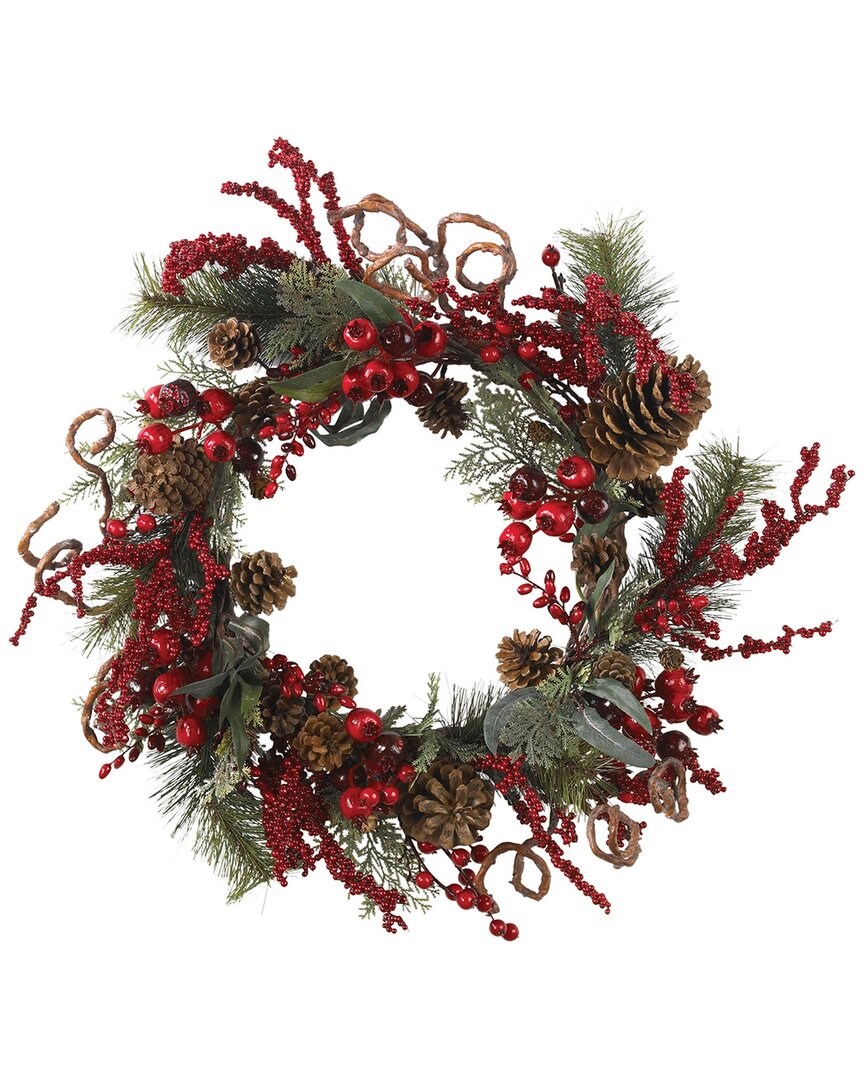 Nearly Natural 24in Assorted Berry Wreath In Red