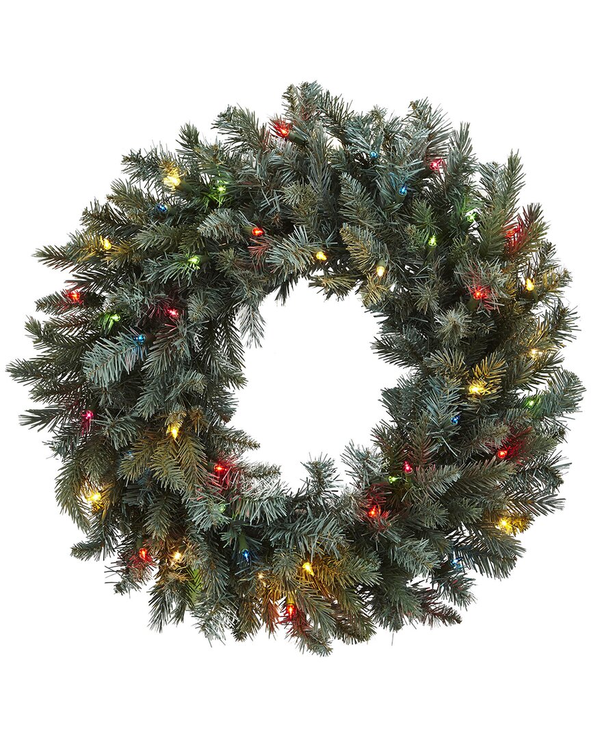 Nearly Natural 30in Pine Wreath With Colored Lights In Green