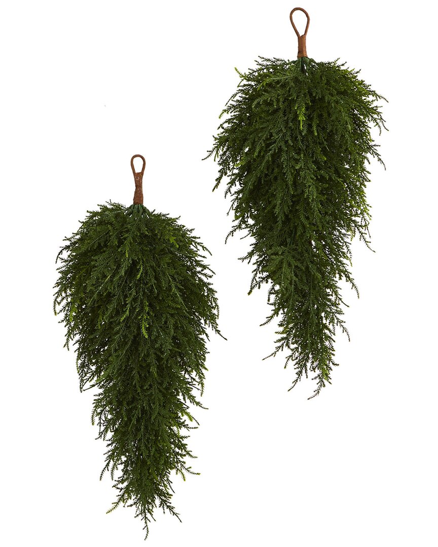 Nearly Natural Set Of Two 26in Cedar Artificial Teardrops In Green