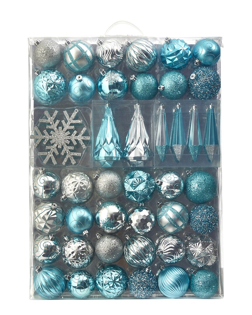Nearly Natural Holiday Shatterproof 52-count Christmas Tree Ornaments In Blue