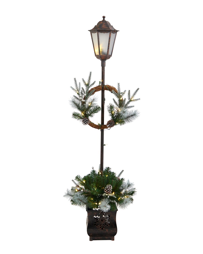 Nearly Natural 5ft Holiday Pre-lit Decorated Lamp Post In Green