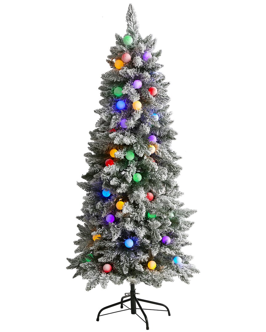 Nearly Natural 5ft Flocked British Columbia Mountain Fir Artificial Christmas  Tree In Green
