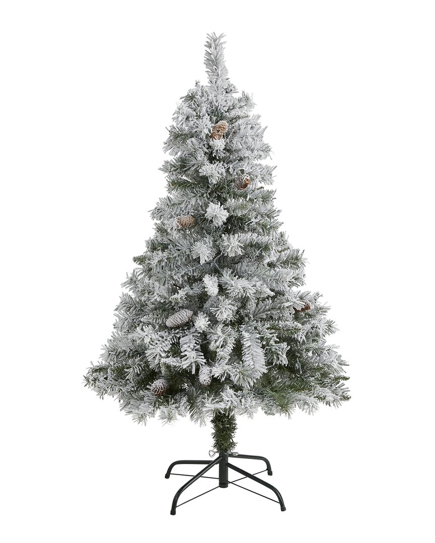 Nearly Natural 4ft Flocked White River Mountain Pine Artificial Christmas Tree In Green