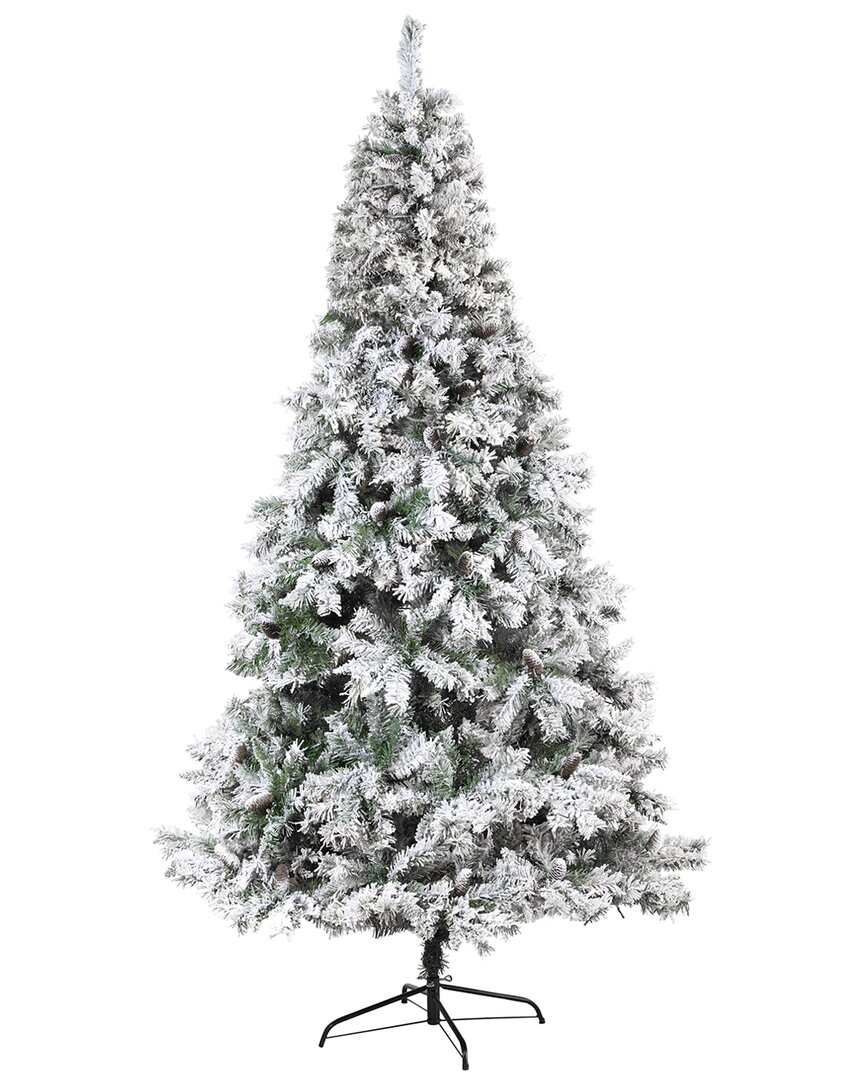 Nearly Natural 8ft Flocked White River Mountain Pine Artificial Christmas Tree In Green