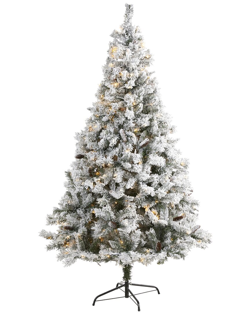 Shop Nearly Natural 7ft Flocked White River Mountain Pine Artificial Christmas Tree In Green