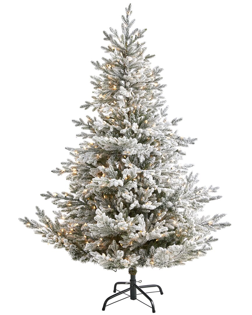 Nearly Natural 6ft Flocked Fraser Fir Artificial Christmas Tree In Green