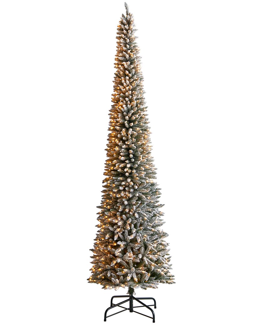 Nearly Natural 12ft Flocked Pencil Artificial Christmas Tree In Green