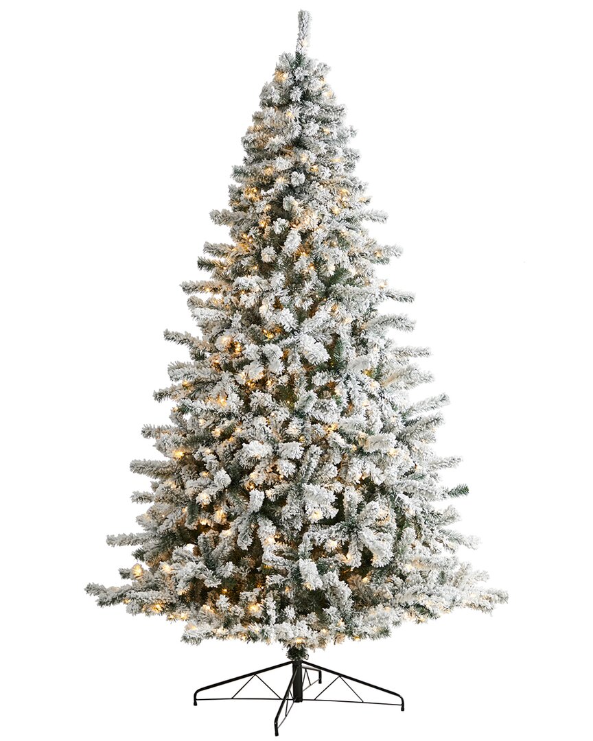 Shop Nearly Natural 9ft Flocked Rock Springs Spruce Christmas Tree In Green