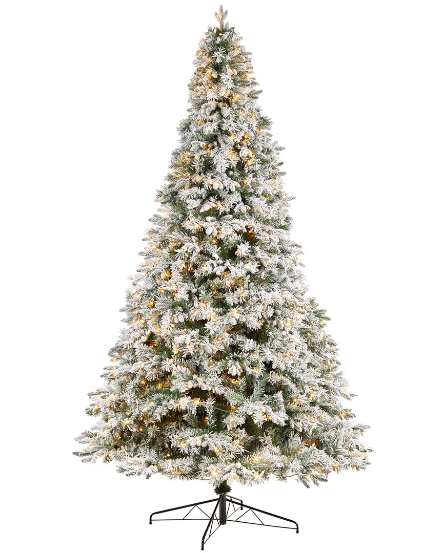Shop Nearly Natural 10ft Flocked Vermont Mixed Pine Artificial Christmas Tree In Green