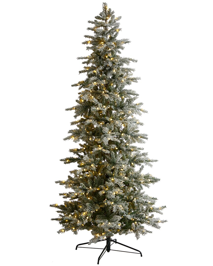 Nearly Natural 8.5ft Slim Flocked Nova Scotia Spruce Artificial Christmas Tree In Green