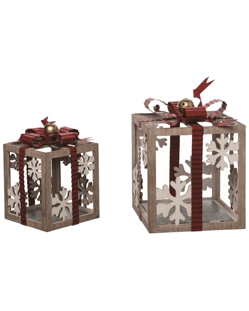 Shop Transpac Set Of 2 Wood 11in Multicolor Christmas Present Box Decor