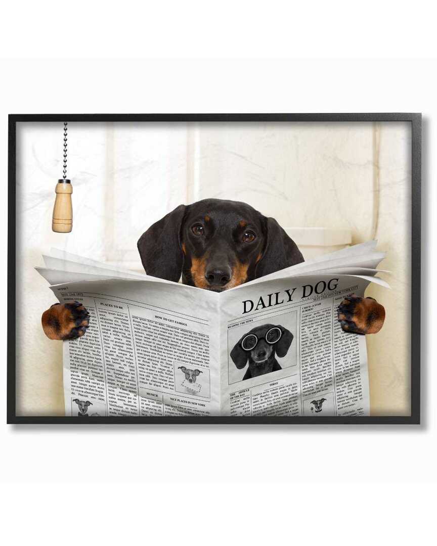 Stupell Dog On Toilet Newspaper Funny Animal Pet Design Wall Art In Black