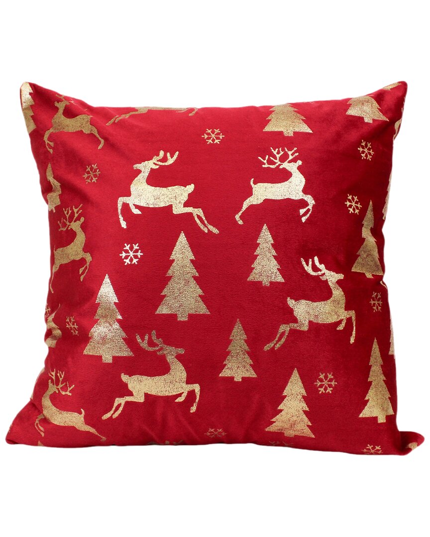 Harkaari Luminescent Metallic Christmas Print Pillow In Red