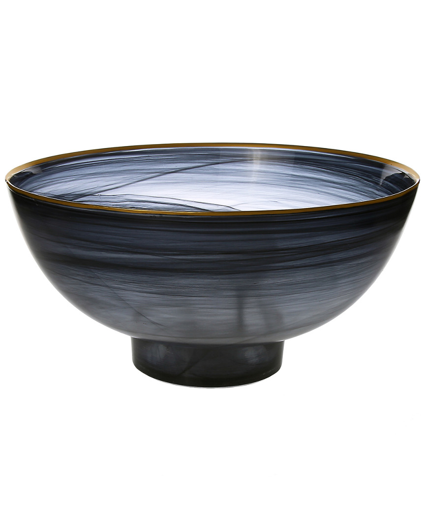 Shop Classic Touch Black Alabaster Glass Bowl With Base, Gold Border