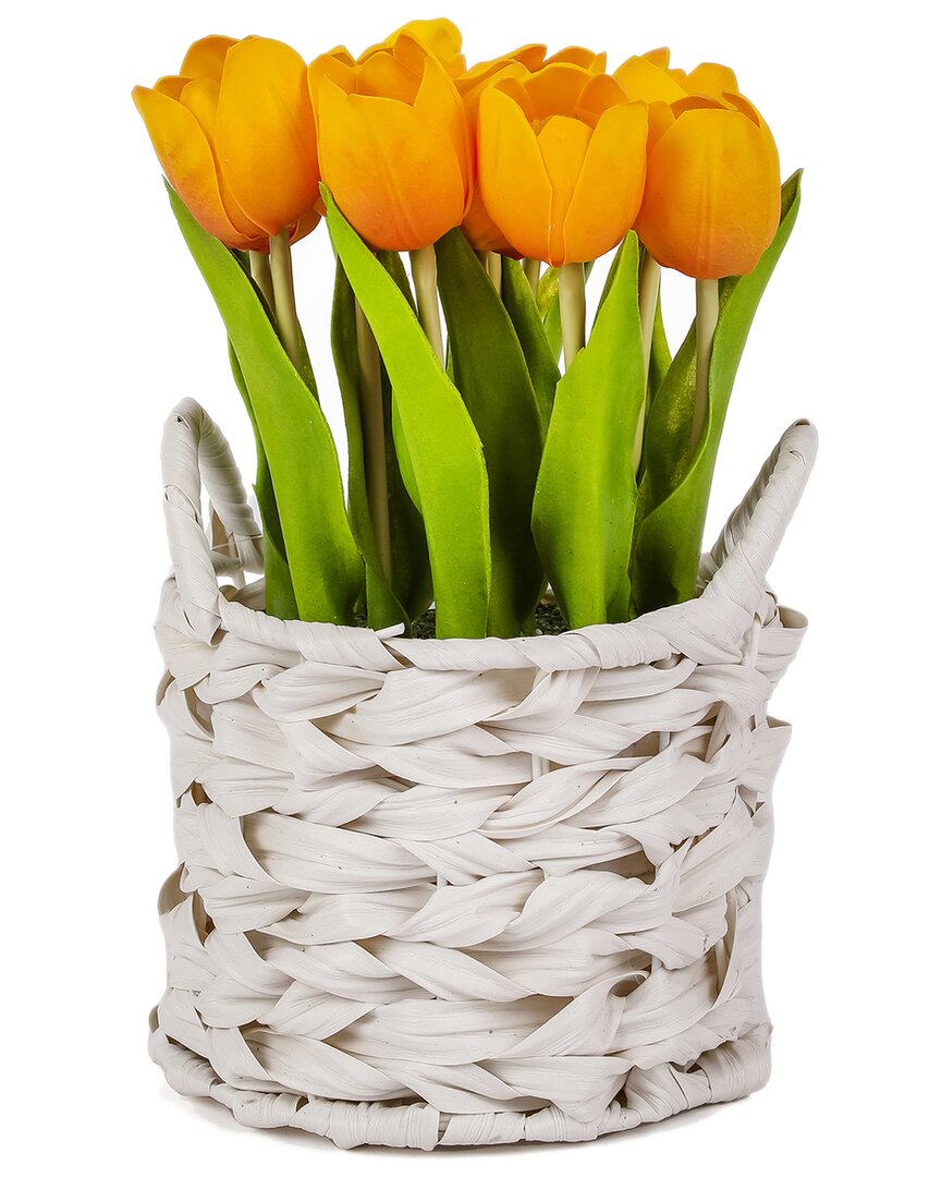 National Tree Company 10in Orange Tulip Bouquet In White Basket
