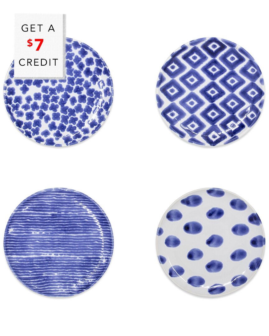 Shop Vietri Viva By  Santorini Assorted Cocktail Plates Set Of 4 Cocktail Plates With $7 Credit In Blue