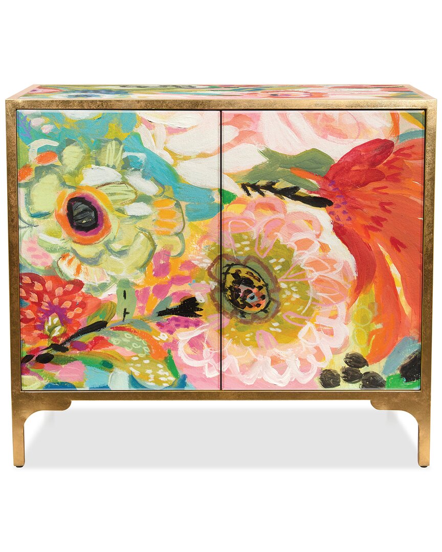 Empire Art Direct Secret Garden Floral Iii Console On Beveled Reverse Printed Art Glass With Iron Go In Multi