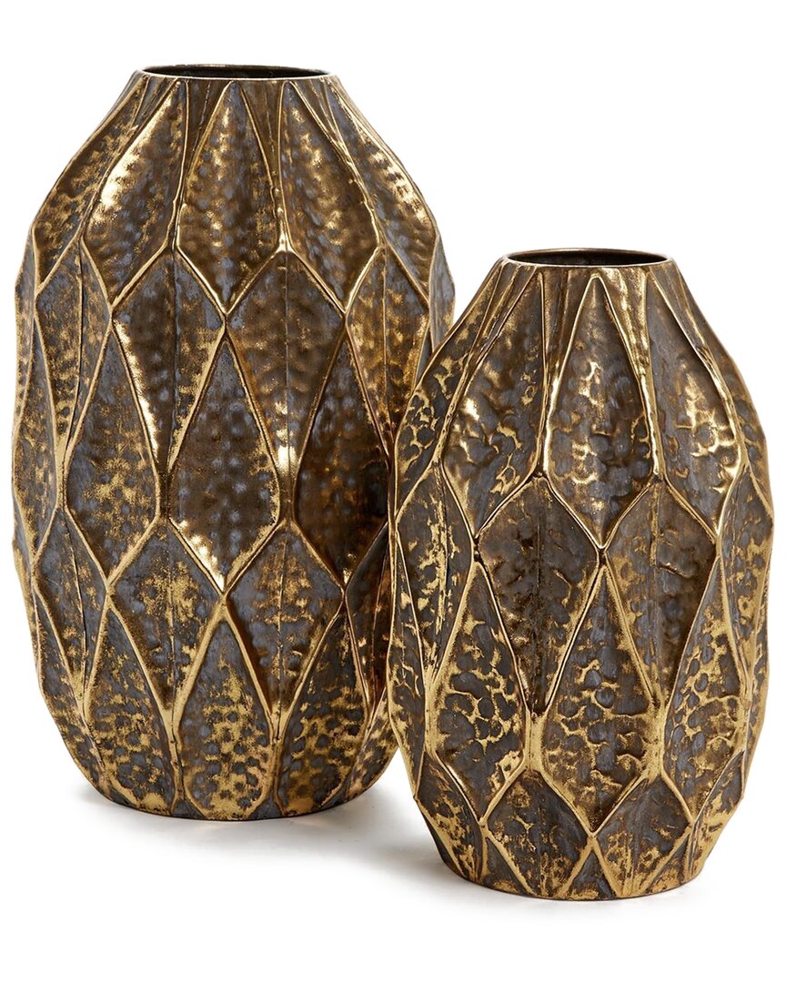 TOZAI TOZAI SET OF 2 GOLDEN HAMMERED VASES