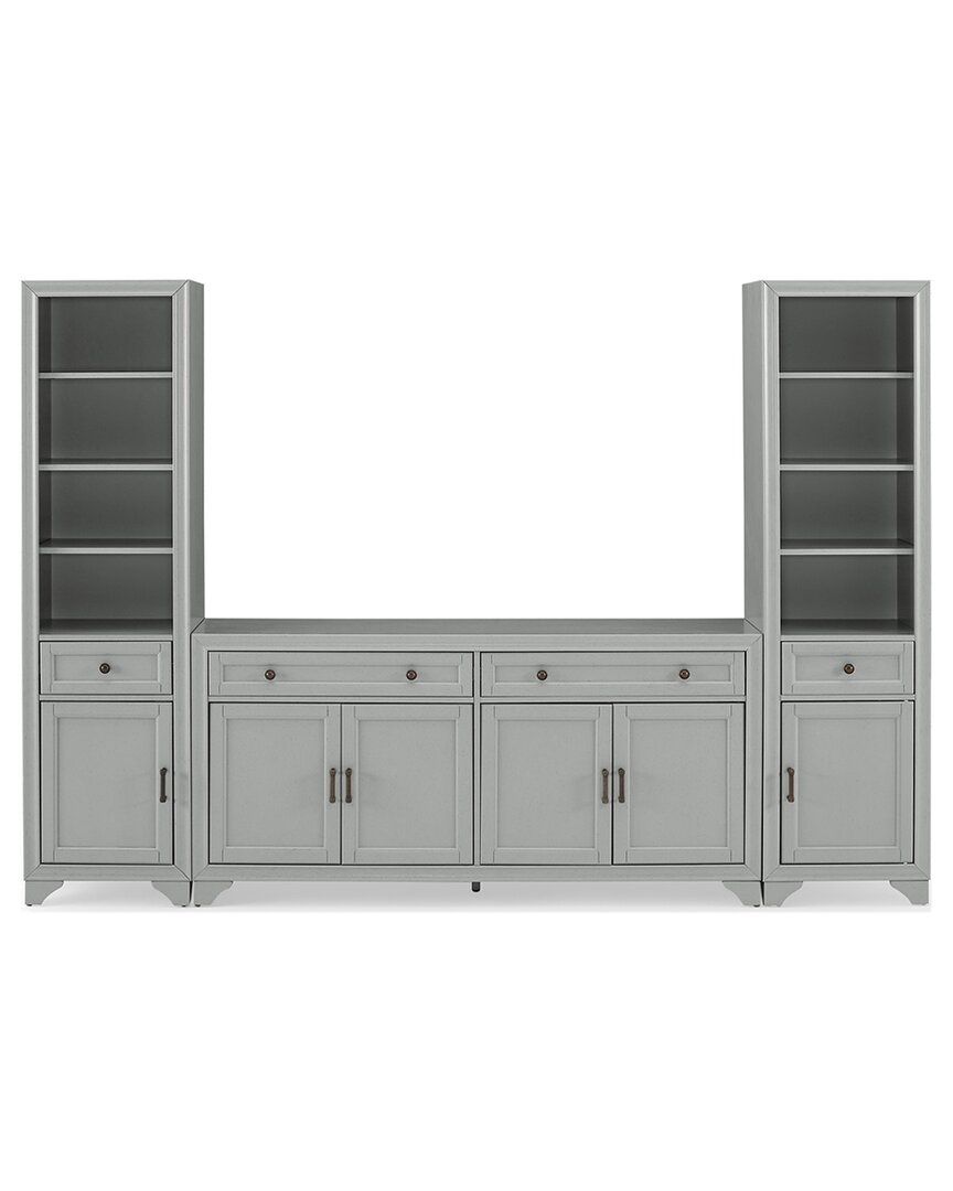 Crosley Furniture Tara 3pc Sideboard And Bookcase Set In Gray