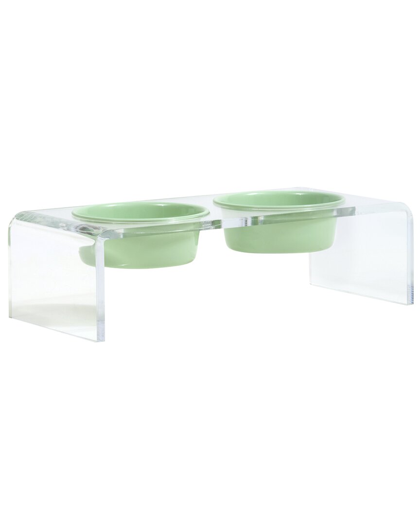 Shop Hiddin Small Clear Double Bowl Pet Feeder With Green Bowls
