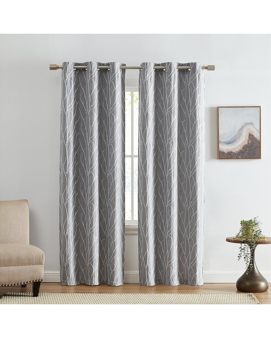 Elrene Set Of 2 Sterling Branch Motif Embroidered Blackout Window Curtain  Panels In White