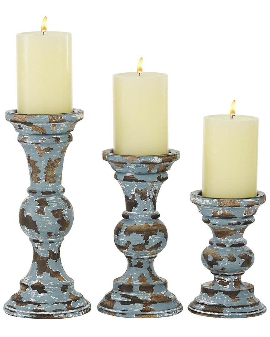 Peyton Lane Set Of 3 Decorative Wood Candle Holders