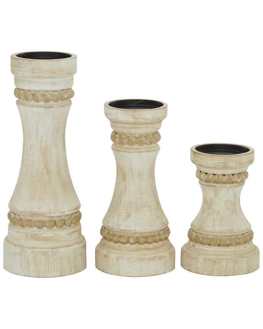 Peyton Lane Set Of 3 Farmhouse Solid Wood Candle Holder In Cream