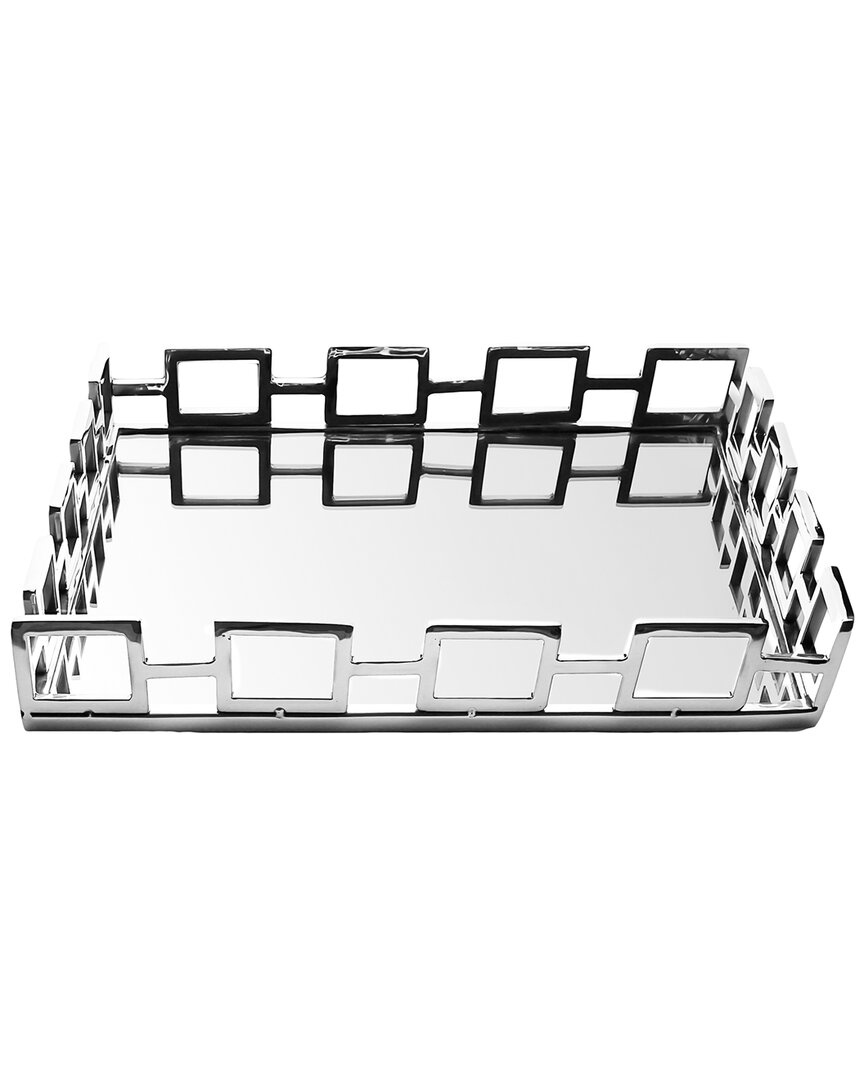 Shop Classic Touch Square Mirror Tray In Silver