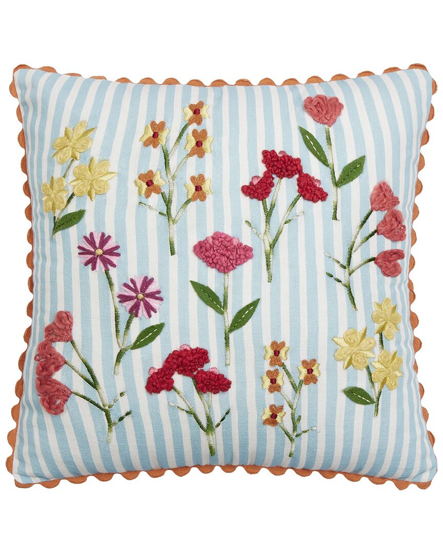 Peking Handicraft Stripe Floral Embroidered Pillow