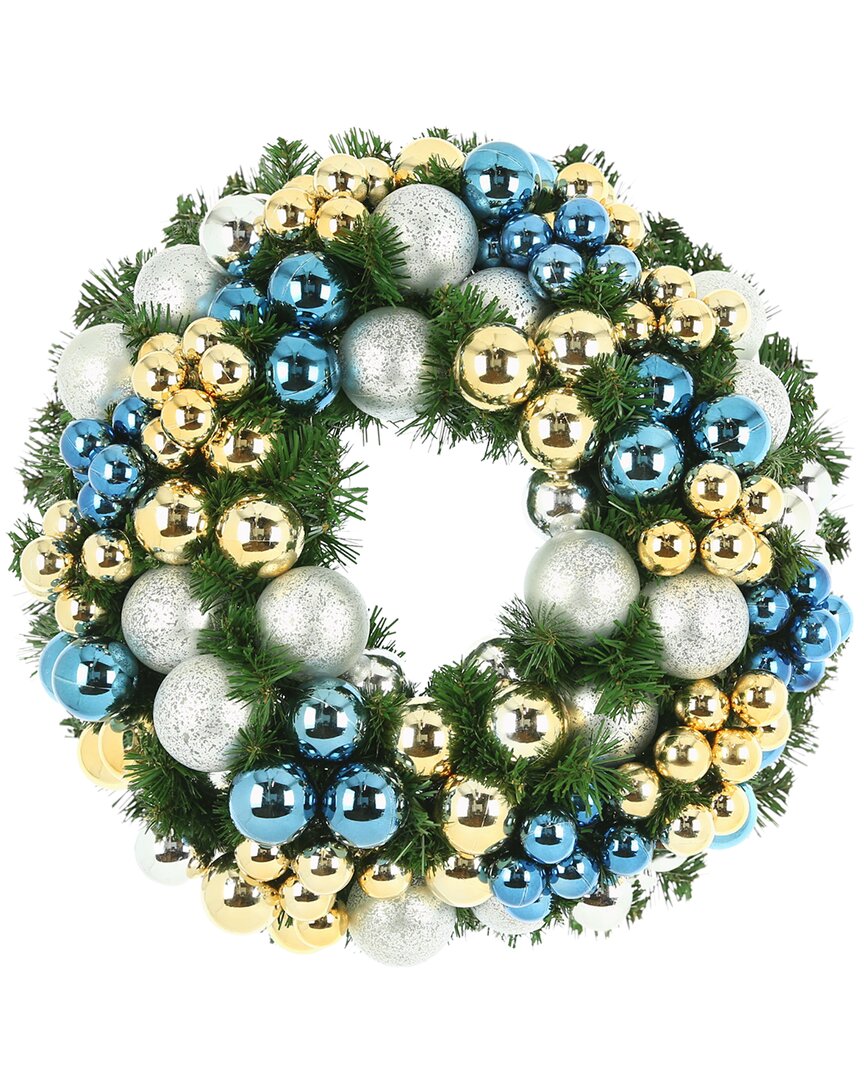 Creative Displays Dnu Inactive  26in Blue & Gold Ball Wreath Floral Arrangement In Blue