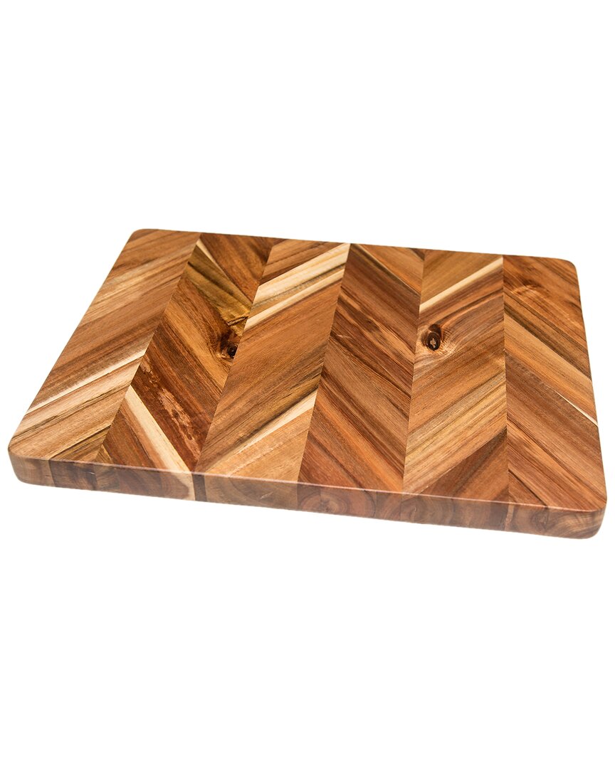 Lipper International Acacia Herringbone Rectangular Cutting/serve Board With Inset Handles, Medium In Brown