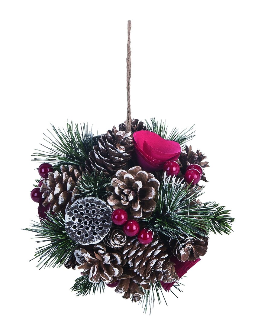 TRANSPAC TRANSPAC 5.5IN MULTICOLOR CHRISTMAS PINECONE WITH ROSETTE ORNAMENT BALL 