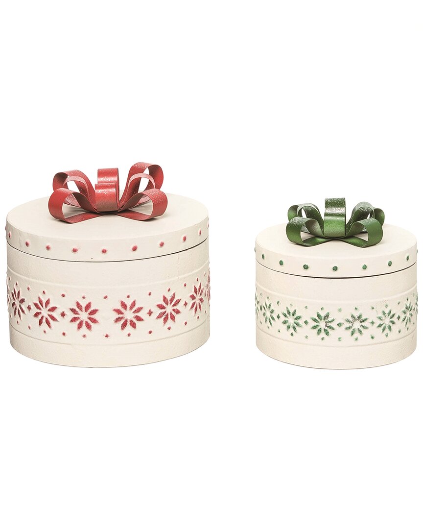 Shop Transpac Set Of 2 Metal White Christmas Enamel Bow Boxes
