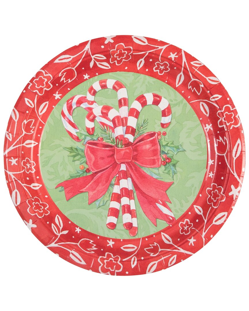 Transpac Set Of 8 Paper 9in Multicolor Christmas Candy Cane Plate