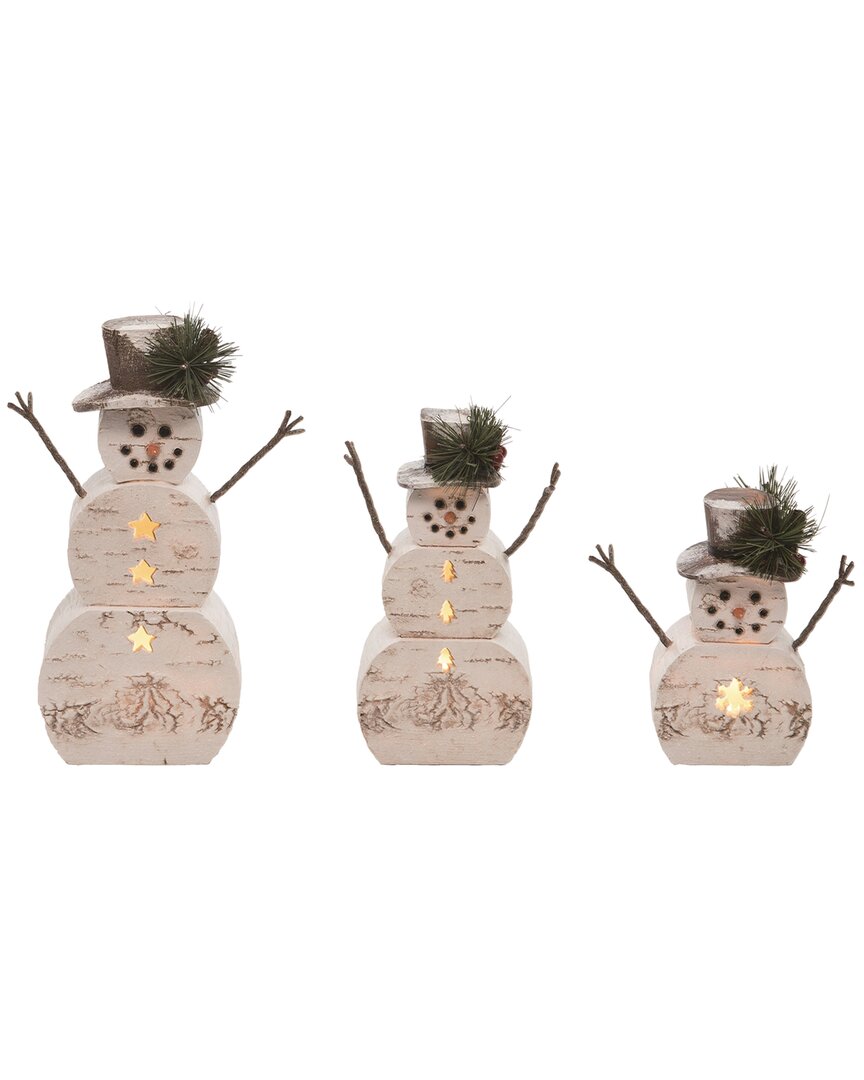 Shop Transpac Set Of 3 Resin 9.5in Off-white Christmas Light Up Birch Snowman Figurines