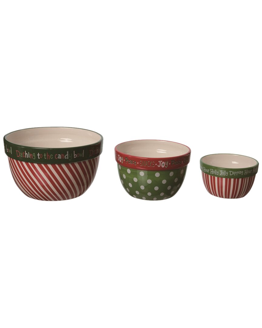 Shop Transpac Set Of 3 Dolomite 10in Multicolor Christmas Nesting Snack Bowls