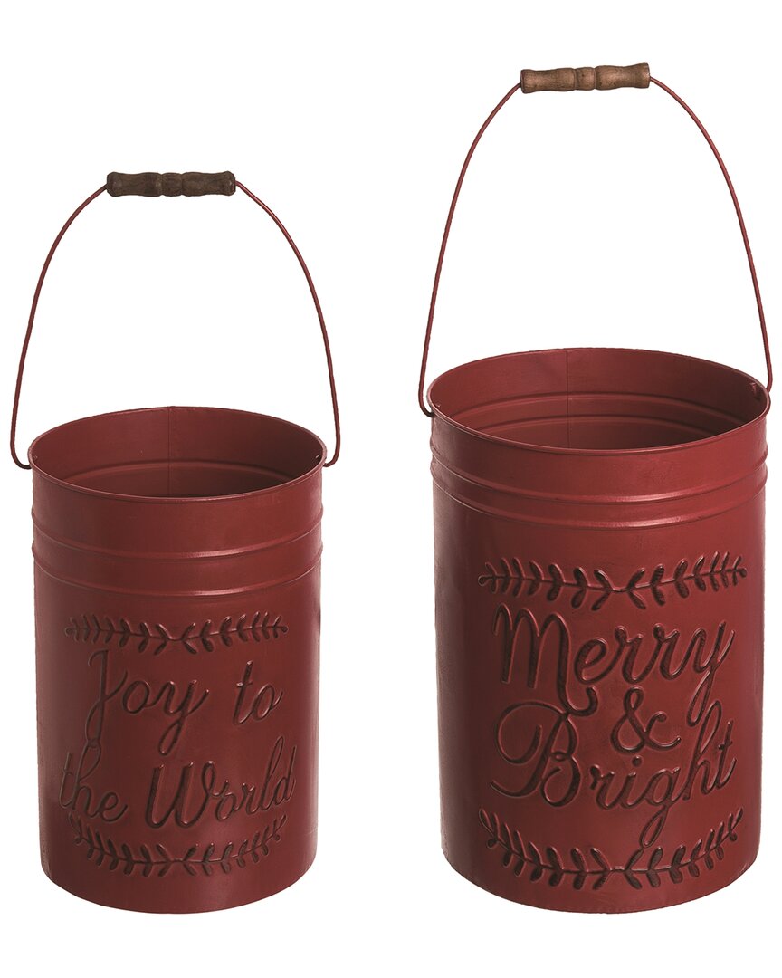 Shop Transpac Set Of 2 Metal 14in Red Christmas Deep Rustic Buckets